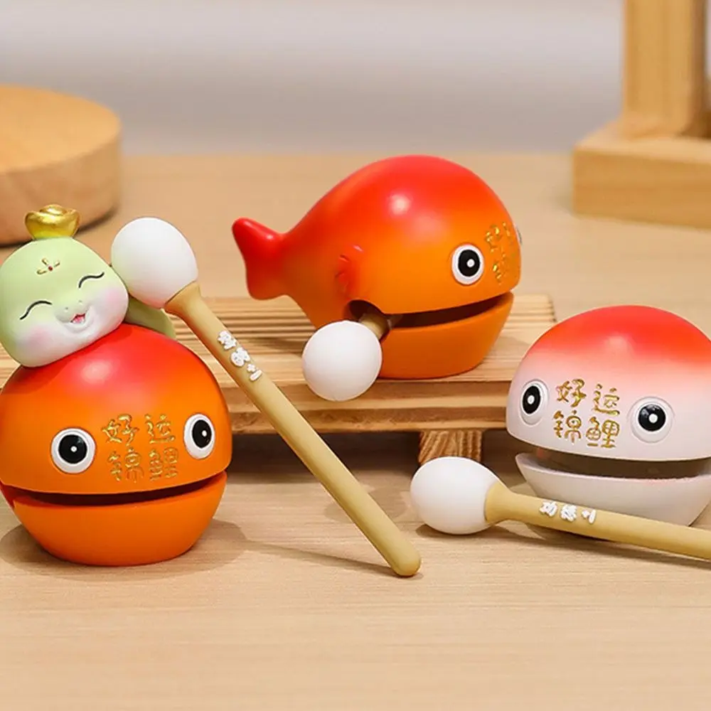 Sound Making Wooden Fish Ornament with Mallet Drum Animal Shape Wooden Fish Doll Toy Action Figures Good Luck