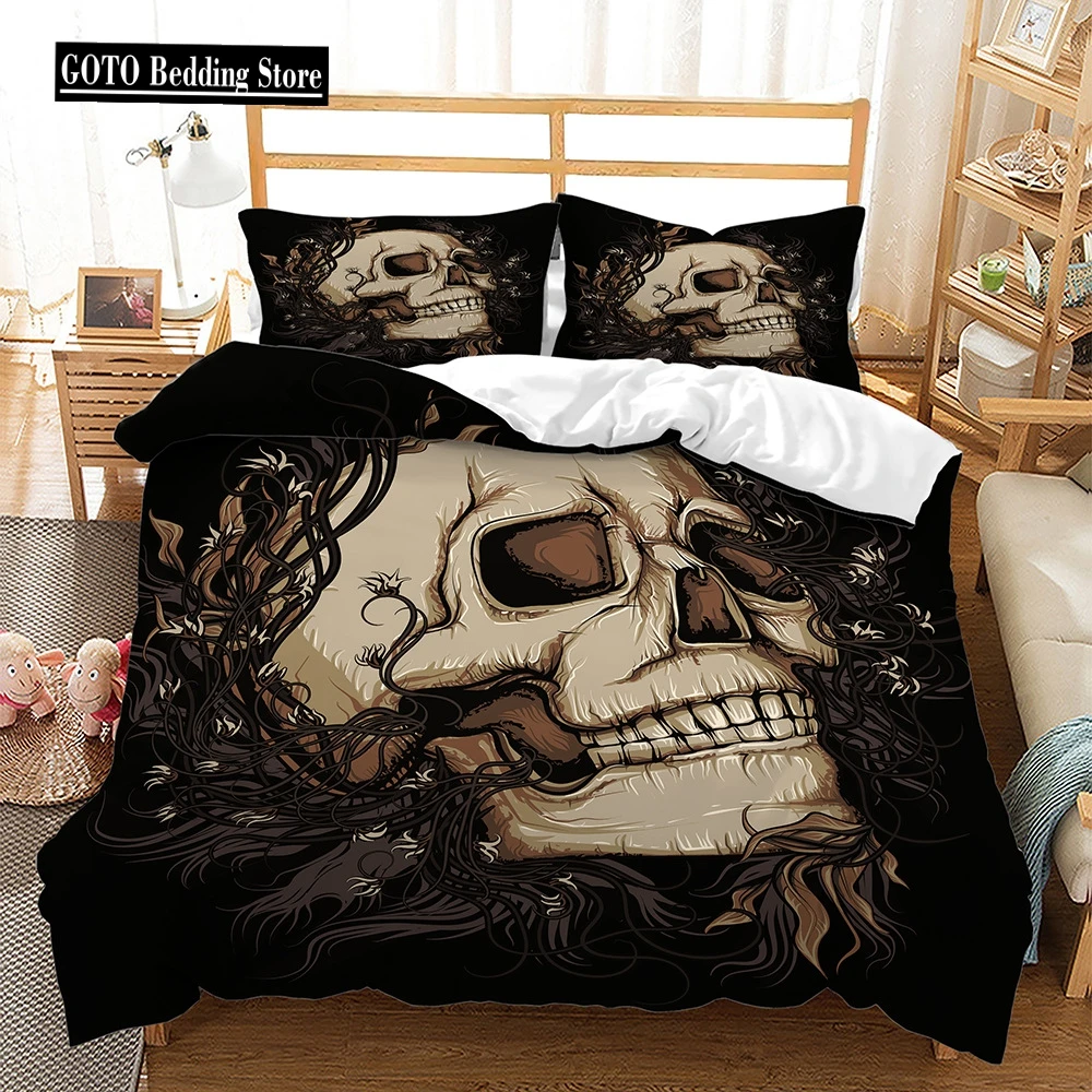 

Duvet Cover 220x240 Beige 3D Print Halloween Comforter Cover Set for Bedroom Super Soft Comfortable Warm Queen Bedding Set Skull