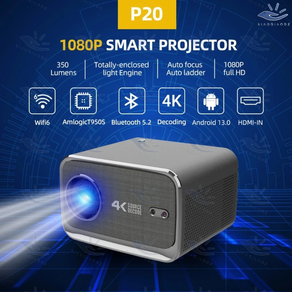 Projektor XIAOQIAODZ 4K Kino Domowe Smart LED 1080P Native Android Gry Wideo Telefon Kino Full HD Wifi BTEducate Automatyczny Fokus