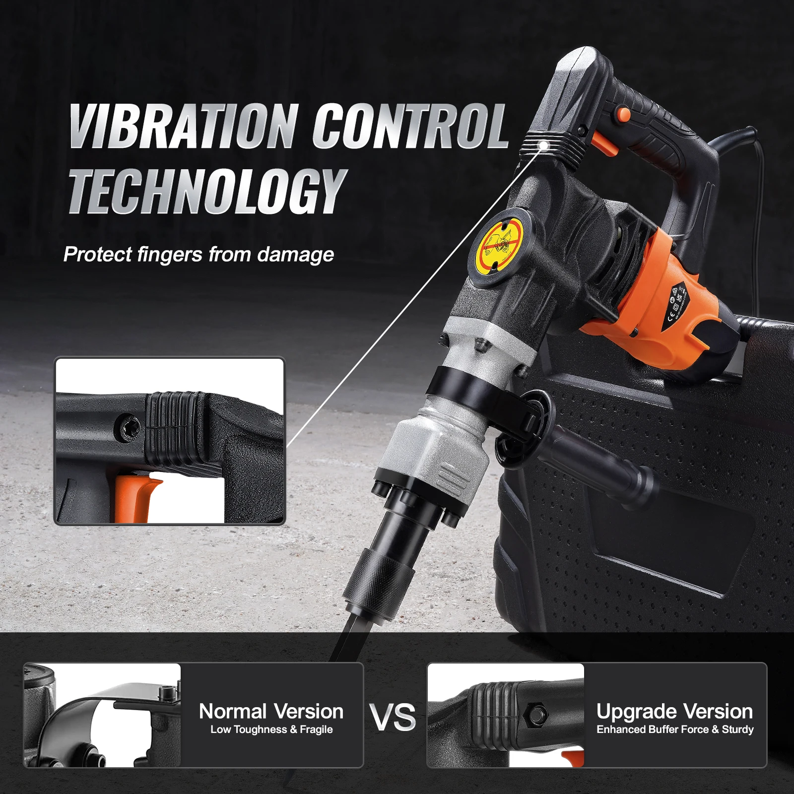 VEVOR 1400W Demolition Jack Hammer Electric Jackhammer Heavy Duty 2900 BPM Concrete Breaker 2pcs Chisels Bits Chipping