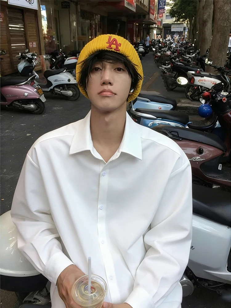 

American Sle White irt Men's Long Sve Inner Wear Casual Faion Neapolitan irt Boyfriend Sle Outerwear