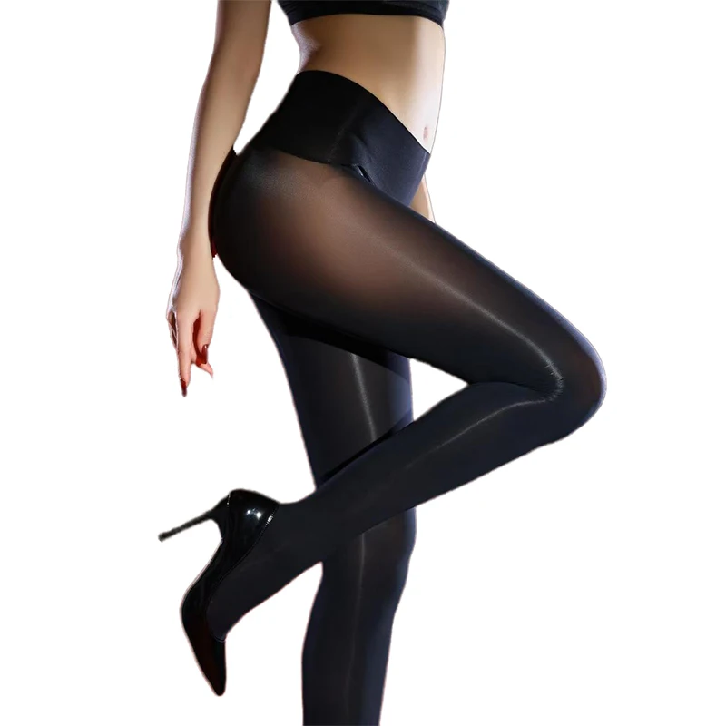

Oil Shiny Tights Ultra Thin Transparent Silky Smooth Stockings Women Sexy Open Crotch Pantyhose