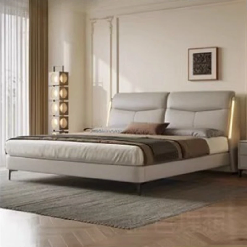 Cama matrimonial de cuero de lujo ligero, cama de boda con base suave de 1.5 metros, cómoda base para cama queen, muebles de dormitorio.