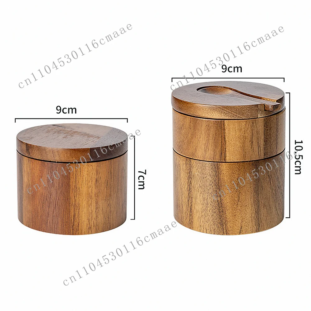 Suitable for solid wood salt cellar with lid and spoon bowl, double seasoning pepper spice container storage rack