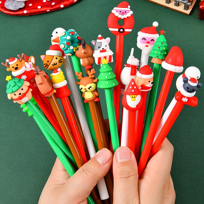 30Pcs/Lot Kawaii Christmas Gel Pen 0.5mm Black Ink Cute Christmas Tree Elk Santa Snowmen Neutral Pen School Stationary Kids Gift