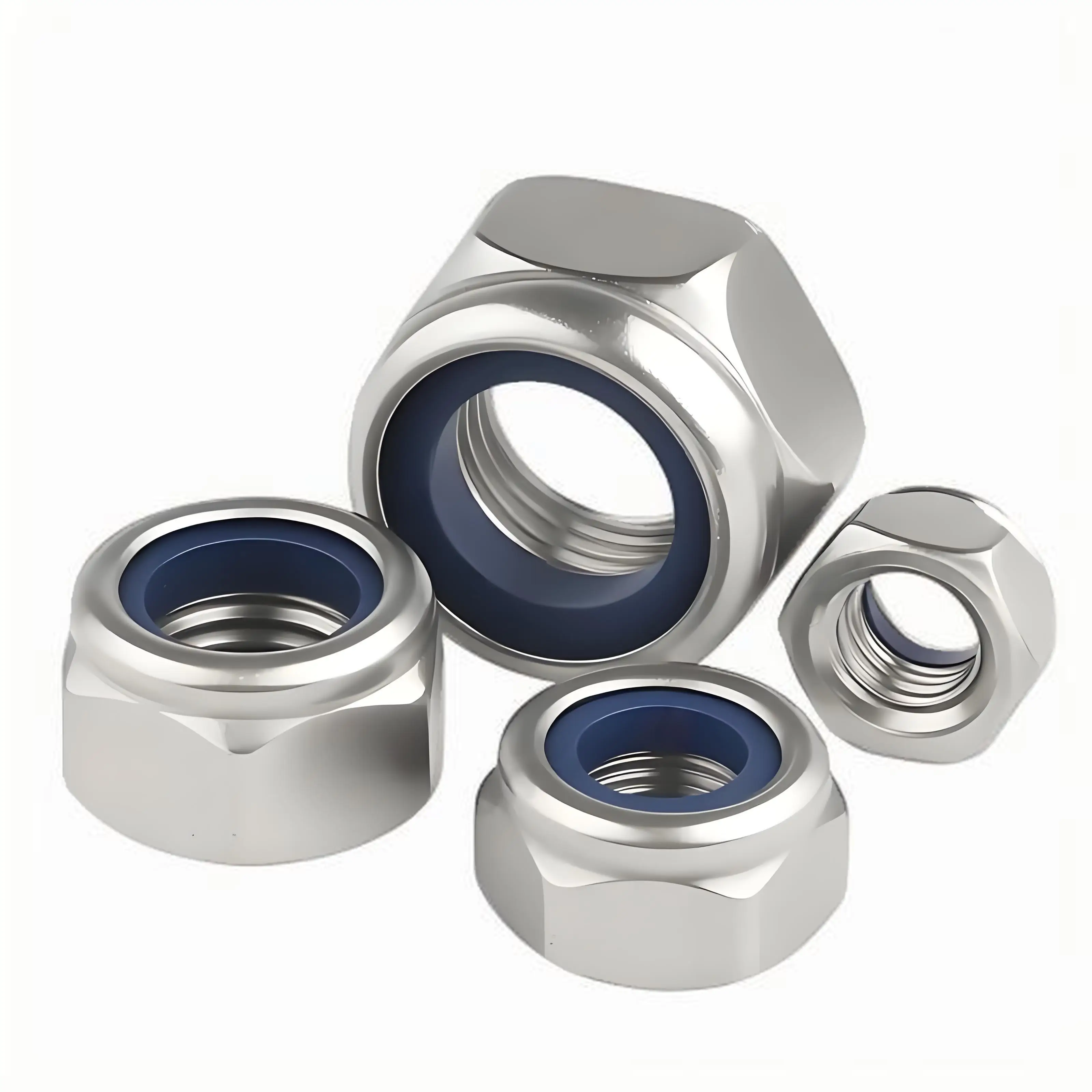 304 Stainless Steel Hex Nylon Lock Nuts M2 M2.5 M3 M4 M5 M6 M8 M10 M12 M14 M16 M20 Hexagon Hex Self-locking Nylock Nut Locknuts.