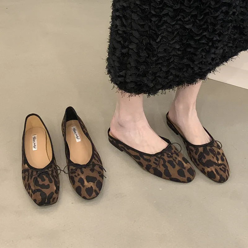 2024 Summer Leopard New Brand Women Flat Shoes Fashion Leopard Print Ladies Elegant Shallow Slip On Soft Ballerinas Shoes