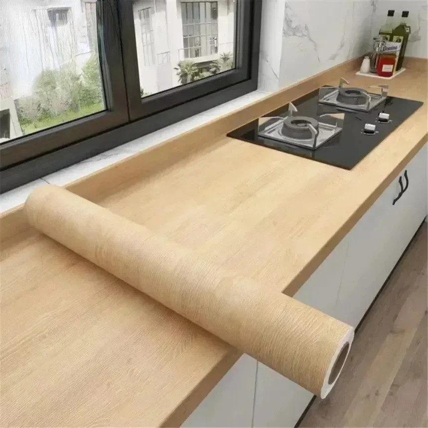 90cm Width Wood Grain DIY Self Adhesive Wallpapers Old Furniture Renovation Cabinets Kitchen Wall Sticker Waterproof Home Decor