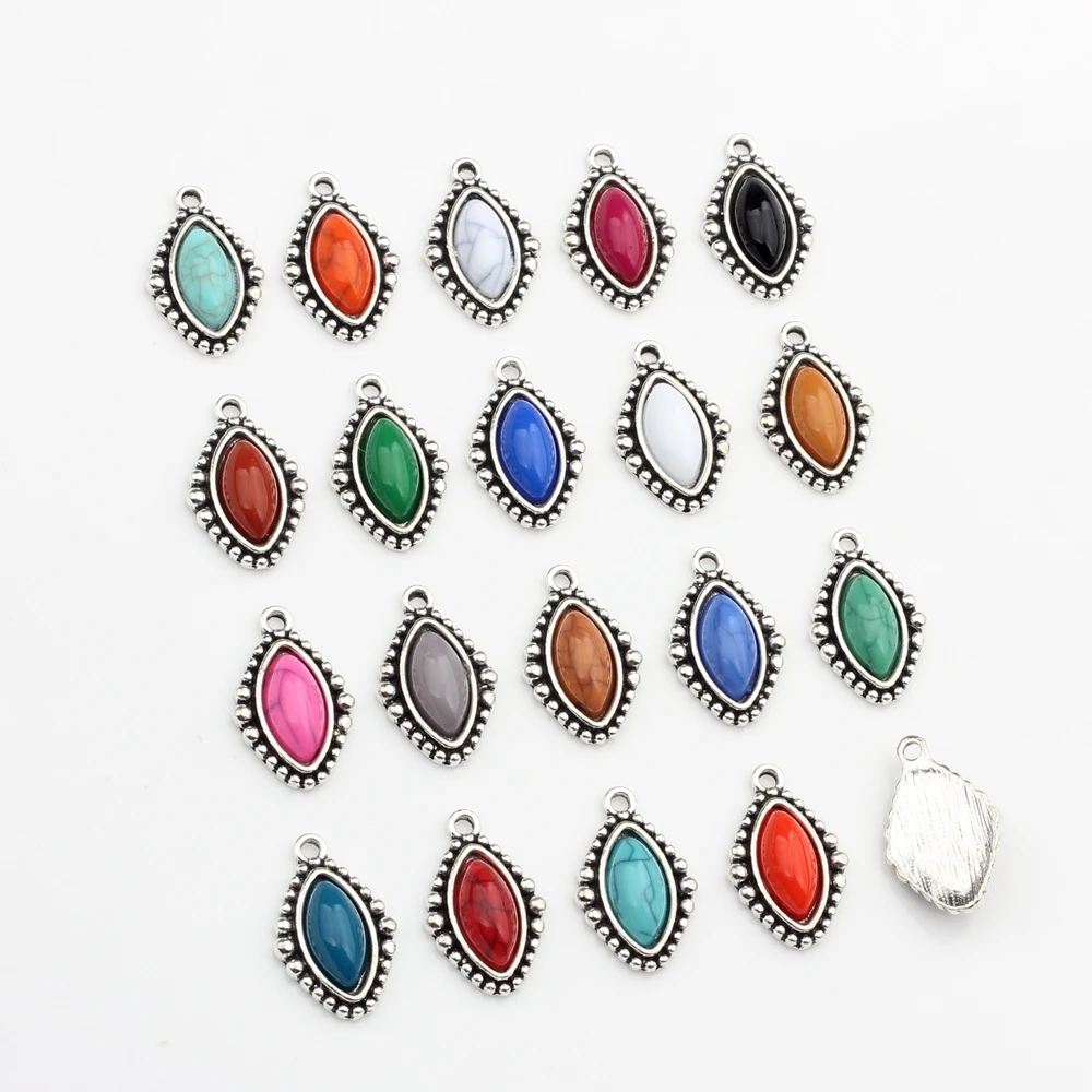 Zinc Alloy  Retro Resin Beads Water Drop Oval Shape Charms Pendants 10pcs/lot 24mm For DIY Necklaces Jewelry Making Accessories image 3