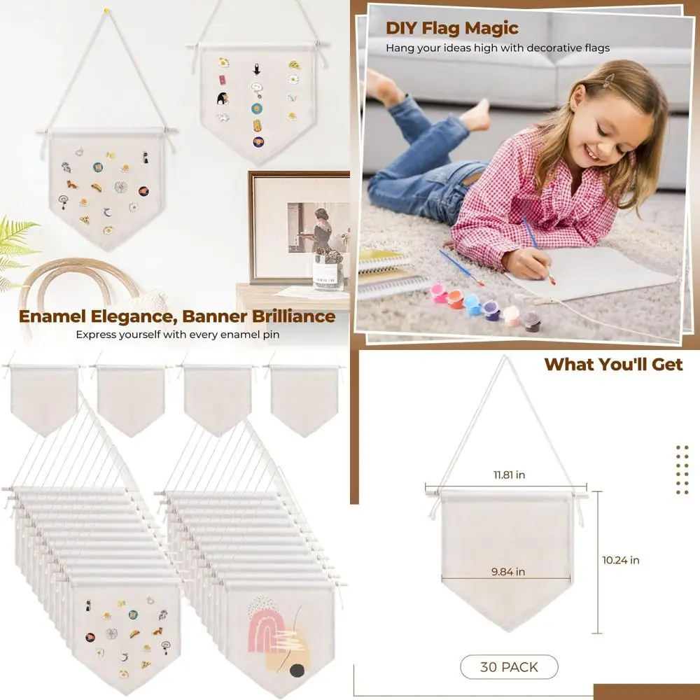 Set of 30 Canvas Banners - Decorative Wall Hangings for DIY Displays and Enamel Pin Collections