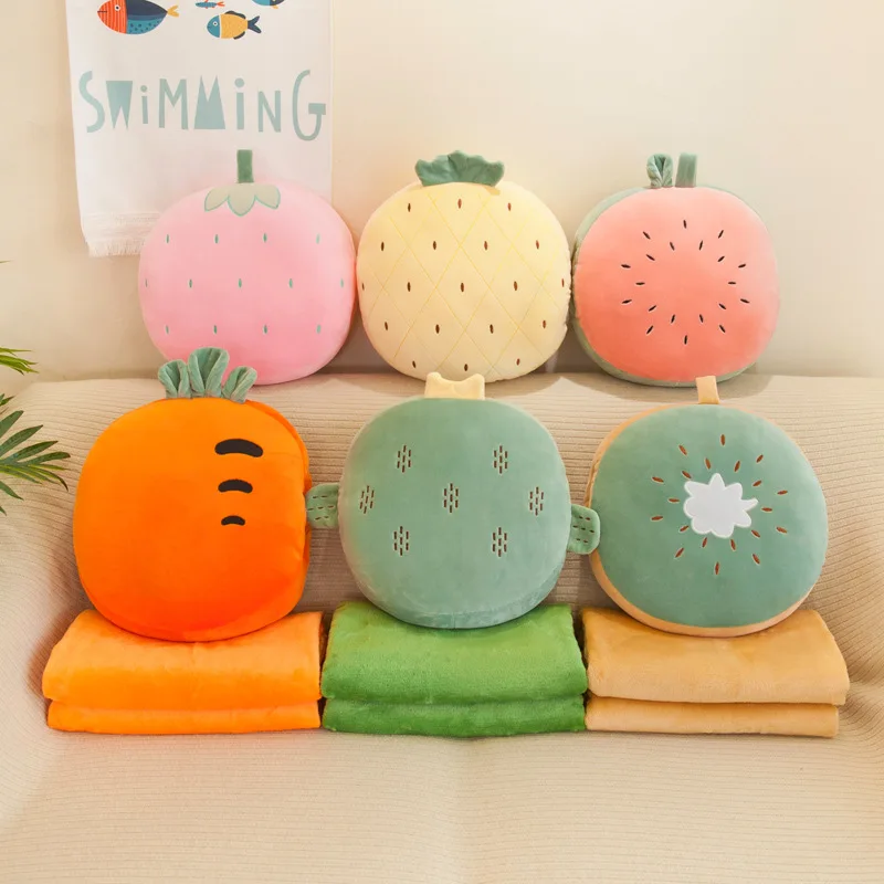 Car Air Conditioning Quilt Cushion Quilt Nap Blanket Cartoon Cute Fruit Three-in-one Flannel Pillow Quilt Sleeping Pillow Gifts