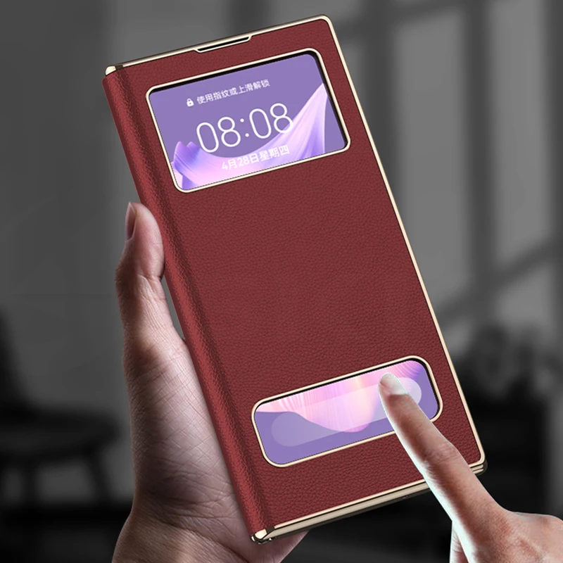 Oryginalne etui GKK do Huawei Mate XS 2 Luksusowe platerowane gładkie skórzane okna Magnetyczny składany uchwyt Pokrowiec do etui Huawei Mate XS2 — zdjęcie produktu 4