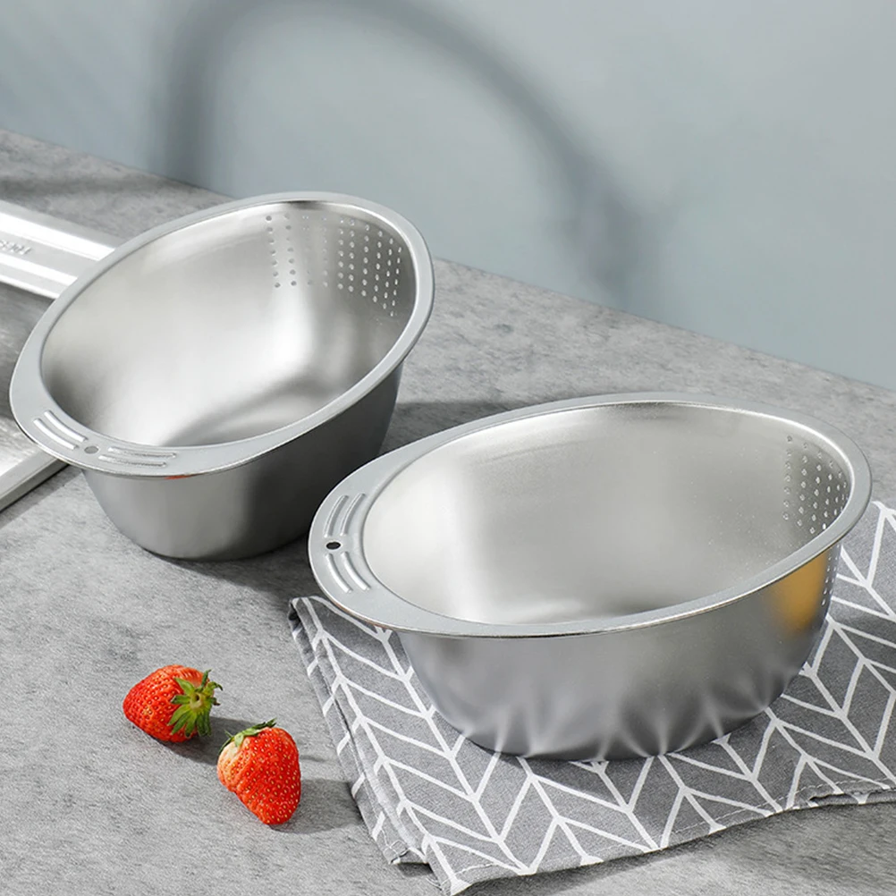 

Fruits Stainless Steel Drain Basket Strainer Kitchen Draining Bowl Small Multifunctional Drainage Silver Sifter