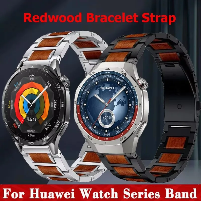 

22mm Metal+Redwood Strap For Huawei Watch GT2 3 4 5/GT5Pro 46mm Watchband Bracelet For Huawei Watch 3 4Pro GT2e GT2Pro GS3 GSPro