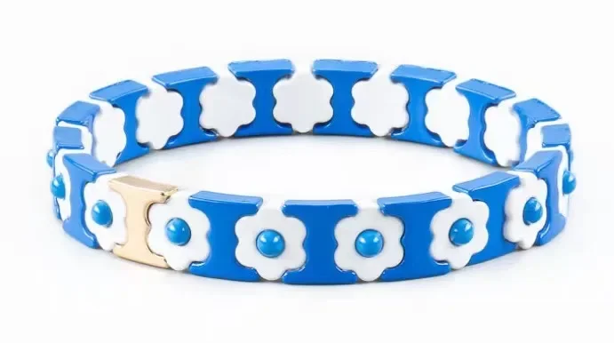 Fashionable Blue and White Porcelain Enamel Bracelet Tile Bracelet Bohemian Stackable Stretch Bracelets for Women Jewelry Gifts