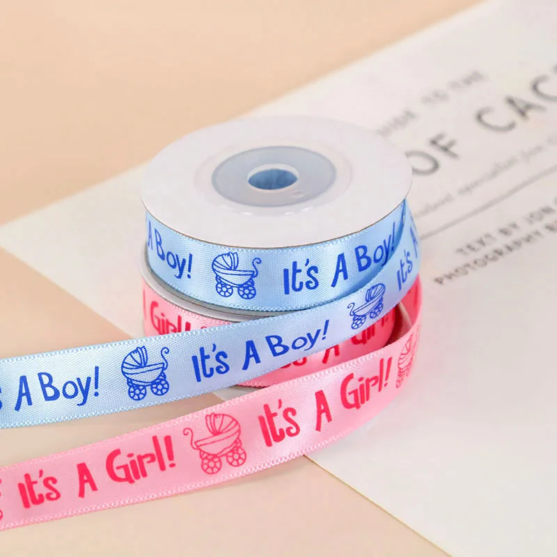 10yard/roll It Is A Boy Girl Printed Ribbon Gender Reveal Baby Shower Gift Packaging Satin Ribbon DIY Crafts Christmas Ribbons