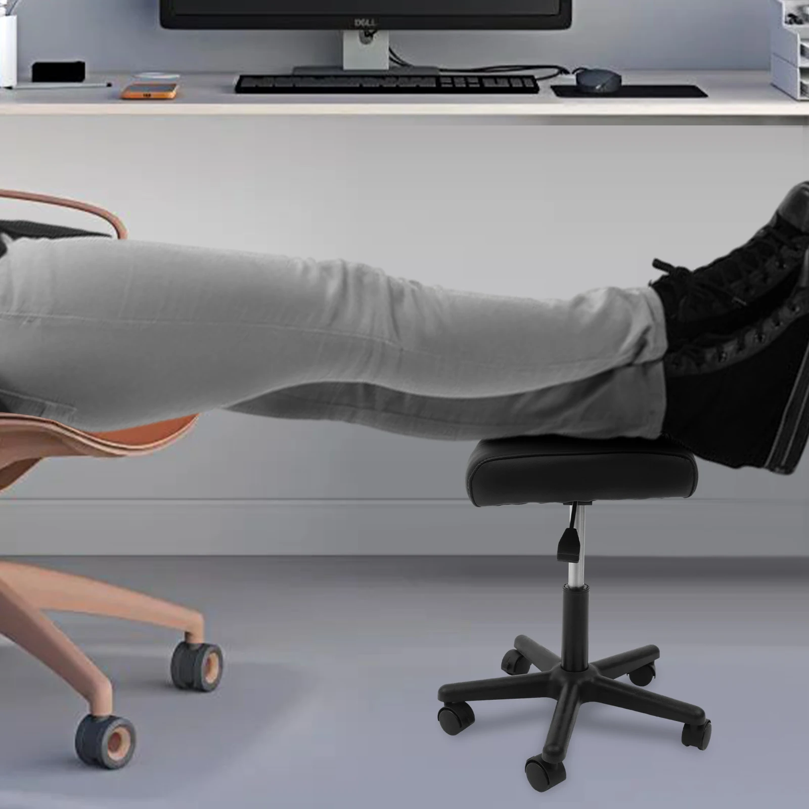 Office Footrest, Height Adjustable Footstool, Foot Stool with Wheels, Foot Stand Under Desk