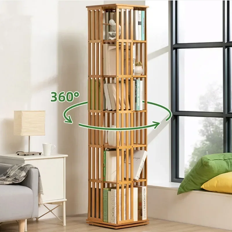 Bamboo Storage Shelf Children's Book Shelf 360 Degree Rotating Multi-layer Non-slip Foot Pad Book Cabinet Storage Rack