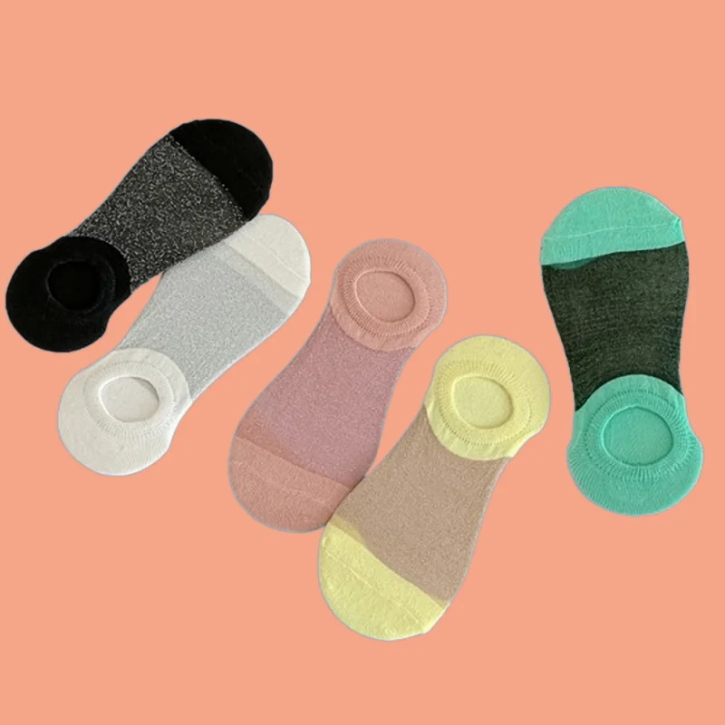 5/10 Pairs New Women's Casual Socks Ice Silk Spring And Summer Short Socks Korean Crystal Silk Invisible Boat Socks Thin Socks