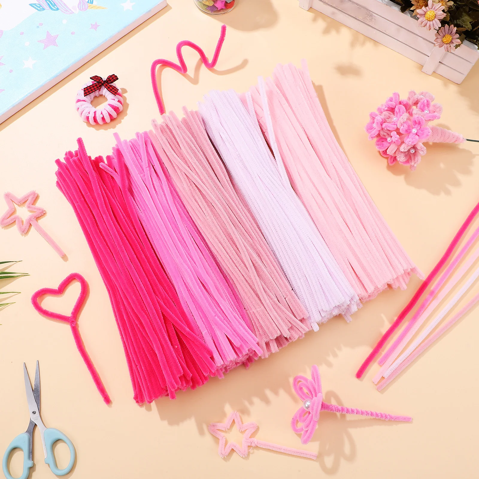

500 Pcs Twist Bar Pipe Cleaners Christmas Straw Boys Pink Chenille Sticks Iron Wire Long Pastel Child