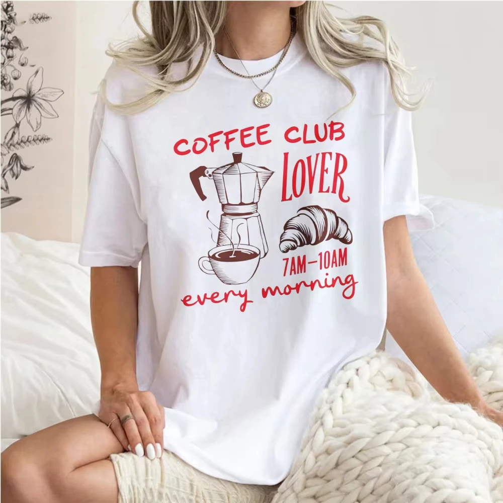 Coffee Club Moka Pot Croissant Graphic Tshirt Coffee Lover Club Tees For Men Women Caffeine Addict Gift Morning Drink Bakery Tee