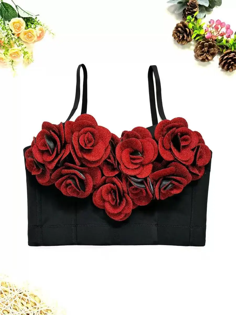 

French contrast rose corset, retro rave party wear, high-end elegant fishbone corset for women