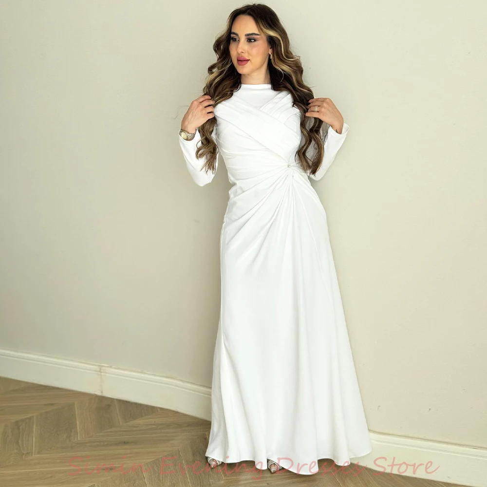 

Pearls O-Neck Pleats Crepe فساتين مناسبة رسمية Long-Sleeves Floor-Length Saudi Arab Evening Elegant Party dresses for women 2024