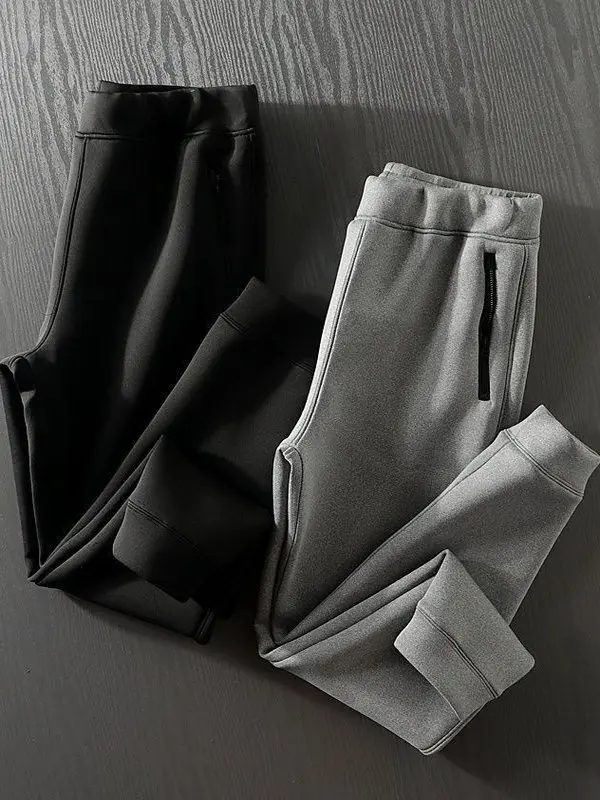 

Мужские повседневные свободные спортивные спортивные штаны с манжетами Thiened Air Layer, эластичные осенне-зимние новые брюки из полиэфирного волокна, без бренда