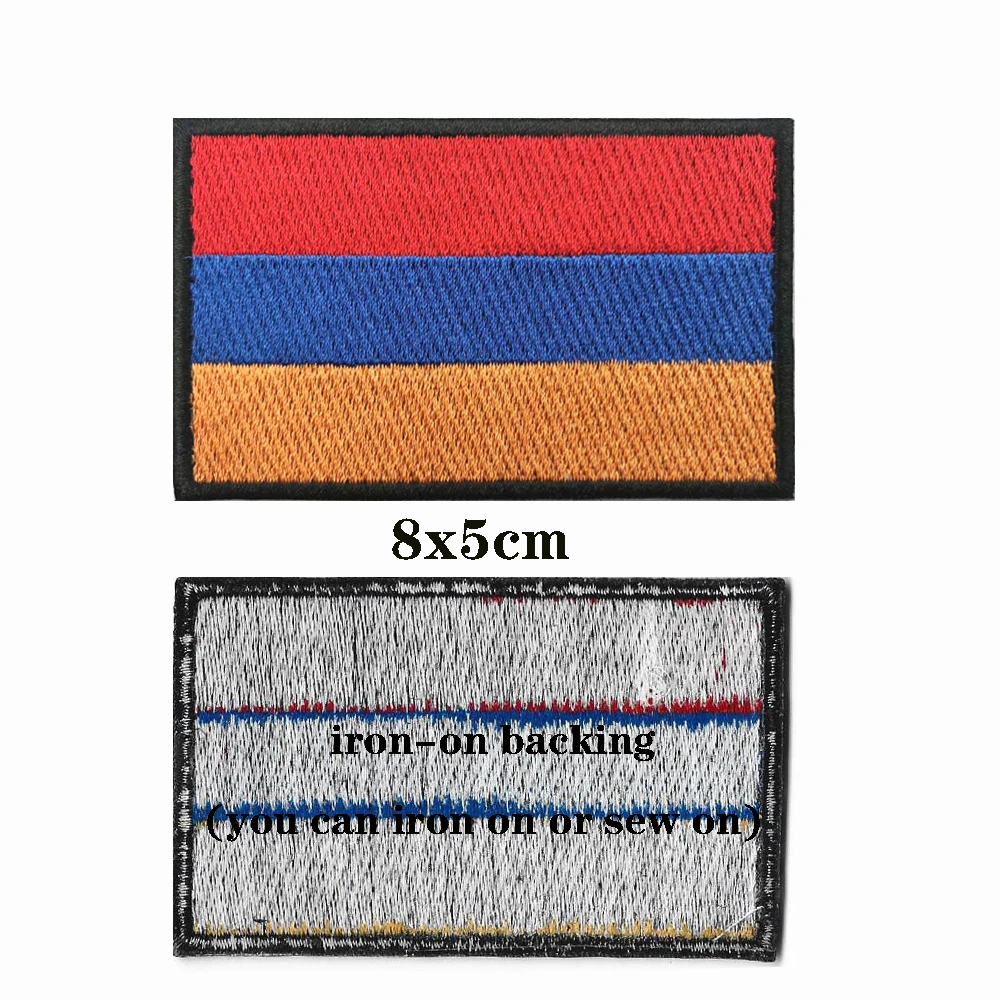 1PC Armenian Flag Armenia Armband Embroidered Patch Hook & Loop Or Iron On Embroidery  Badge Cloth Military Moral Stripe