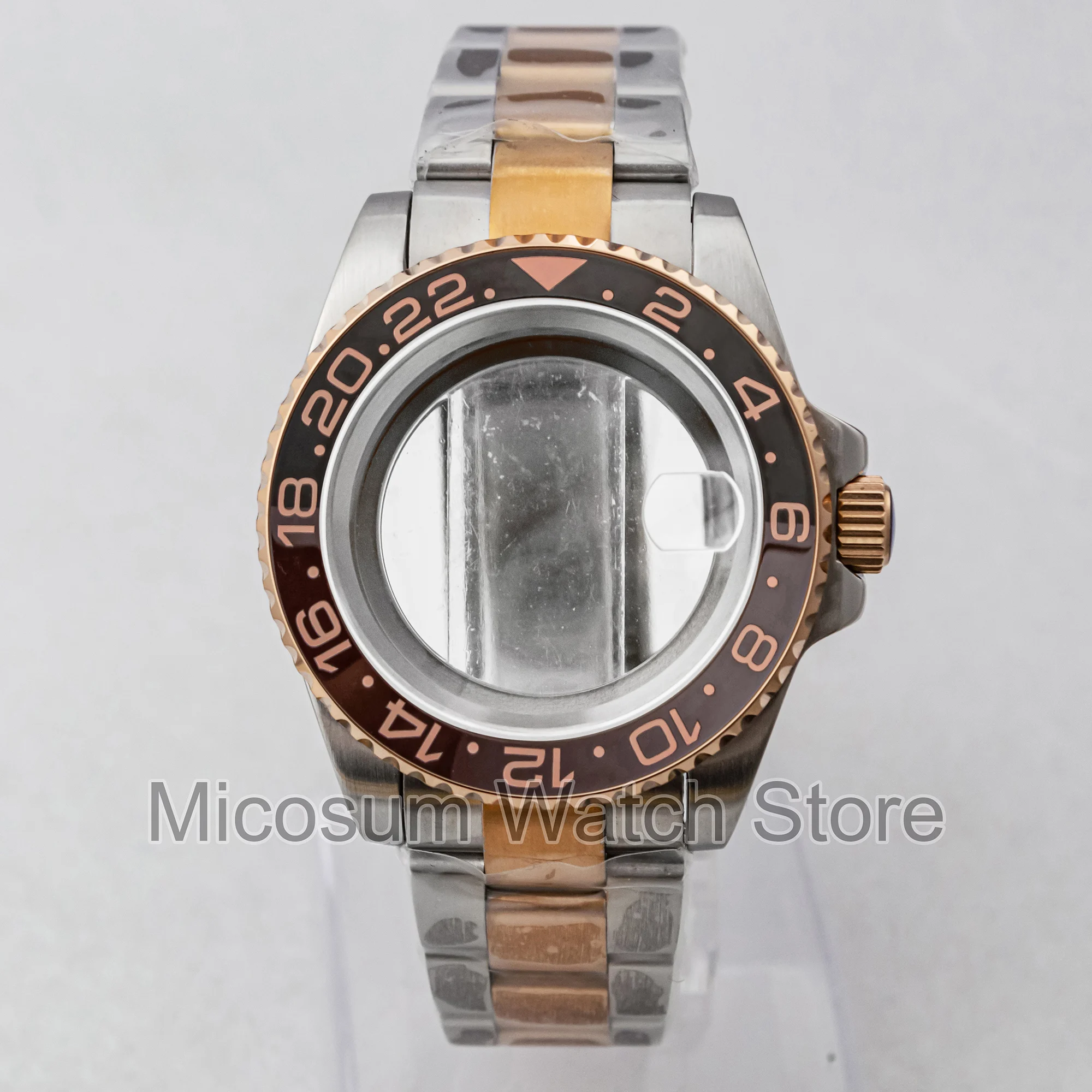 40mm 10bar Waterproof SUB Diving Watch Case Glass Back Rose Gold for GMT NH34 NH35 NH36 movement Oyster Jubilee Bracelet Strap