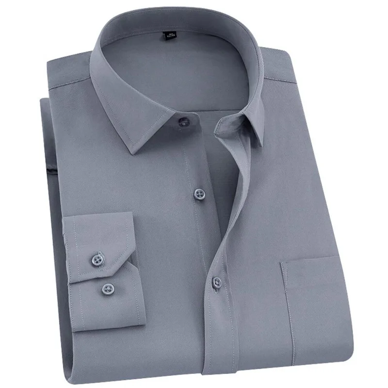 

12XL 160KG Summer Spring Men Dress Shirt Long Sleeve Large size 150KG Oversize Formal Office Business Wedding Shirts Gray 10xl