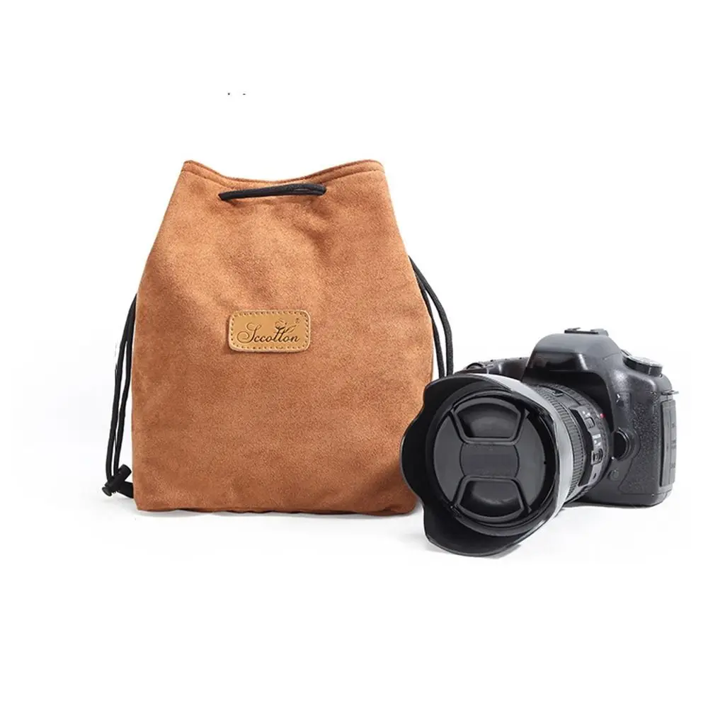 Soft Camera Storage Bag Portable Polar Fleece Lining Lens Protective Case Waterproof Adjustable Strap Lens Pouch Outdoor
