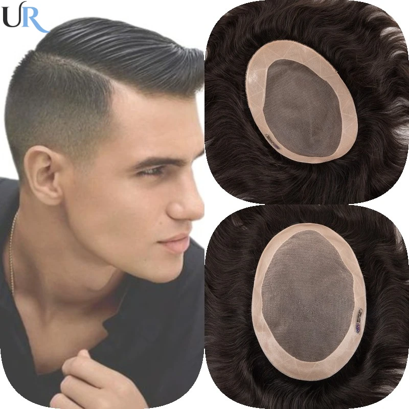 

Fine Mono Men Toupee Durable Male Hair Prosthesis 130% Densit Natural Human Hair Replacement System Unit Man Hairpiece Men Wig