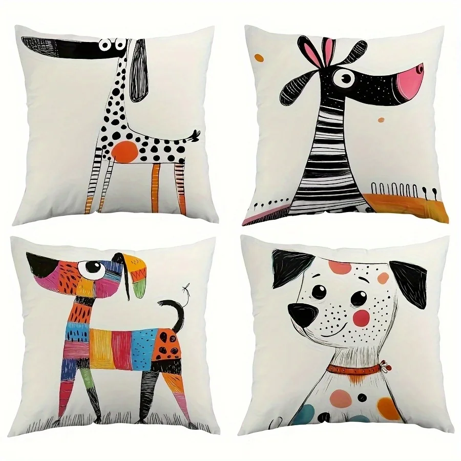 Cute Animal Print Pillow Covers Set of 4 Digital Print Nursery Decor Boho Cartoon Dogs Zebra Cushions for Kids Bedroom Home Acce