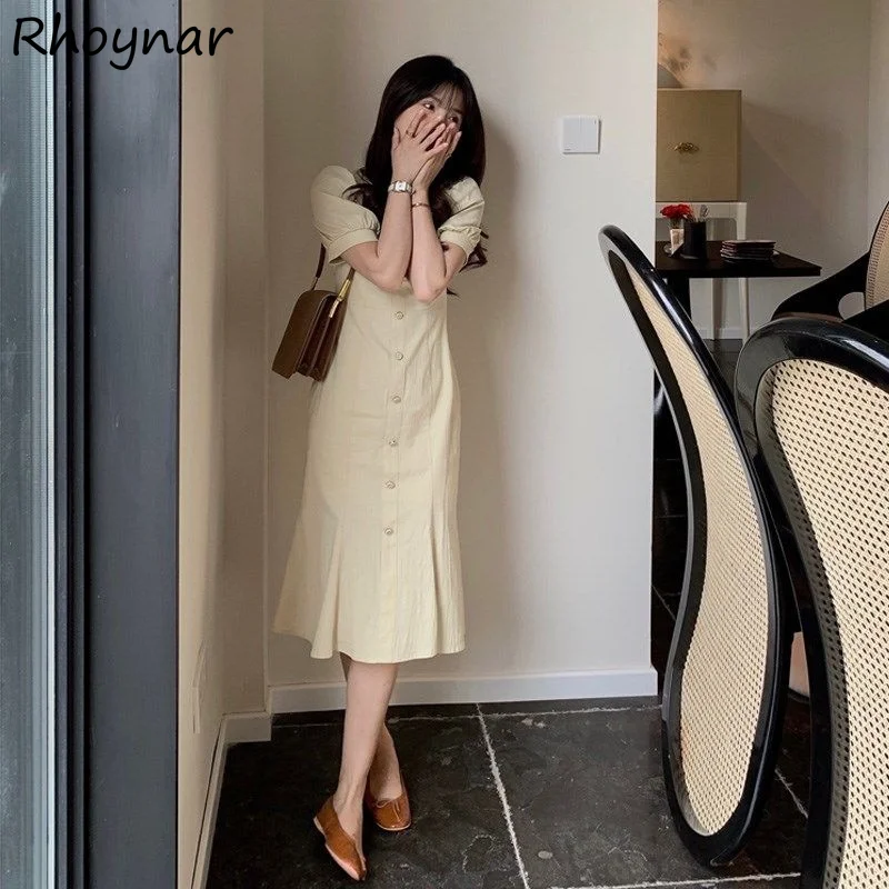 

Short Sleeve Dresses Women Trumpet Gentle Ins Korean Style Solid A-line Stylish Cozy Hot Sale Simple Vestidos Mujer Verano 2022