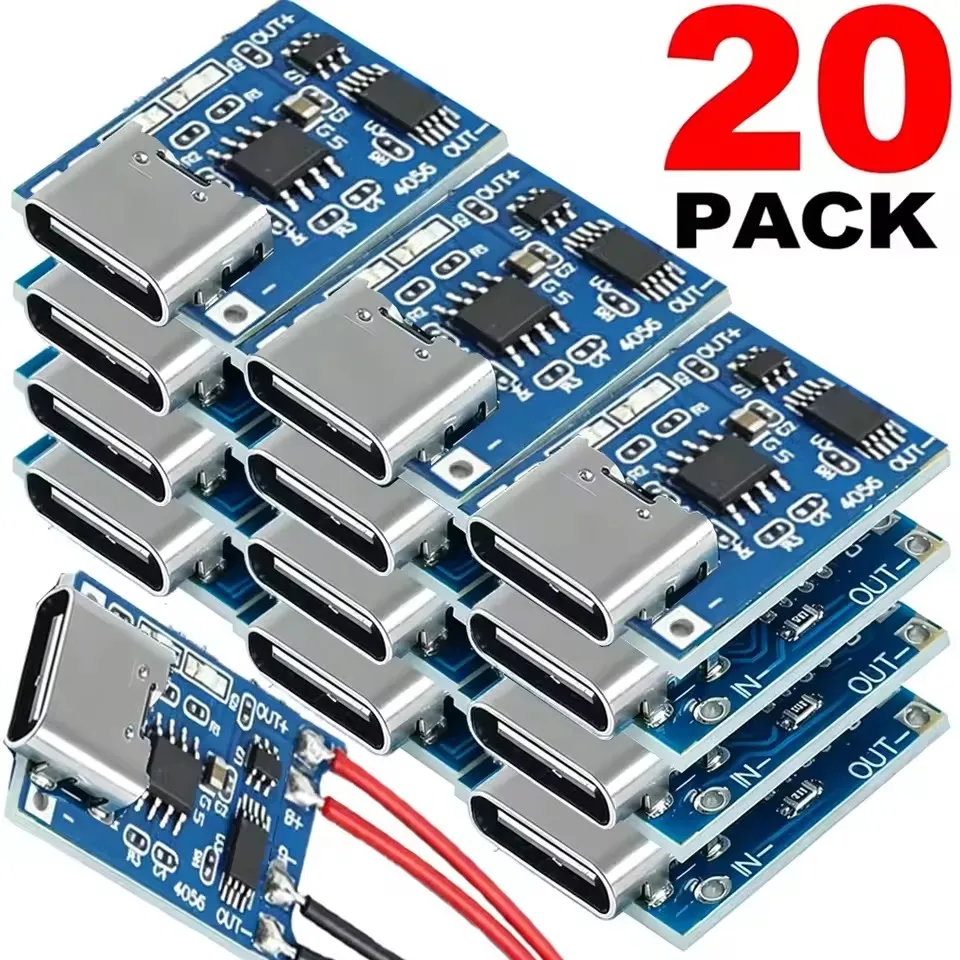 20-1Pcs Type C/Micro USB Charging Board Connector Plug for 18650 Lithium Battery USB C 5V 1A Charger Module With Protection