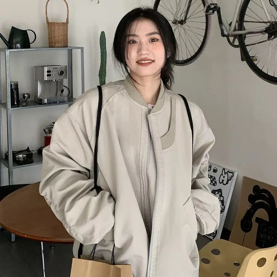 

Men's Baseball Jaet Loose Pilot Sle Fall Outerwear Simple Design Vintage Feel Versatile Thiened Polyester Stand Fit