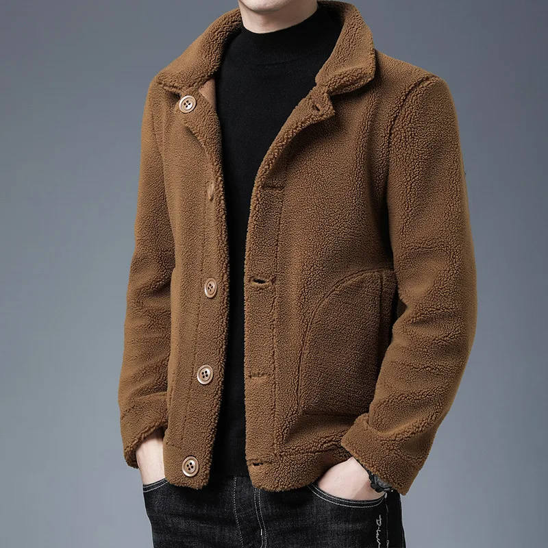 New Fashion Men Fur Integrated Jackets Double Sided Casual Coats Male Fleece Warm Particle Velvet Leather Jackets Winter Coats 5