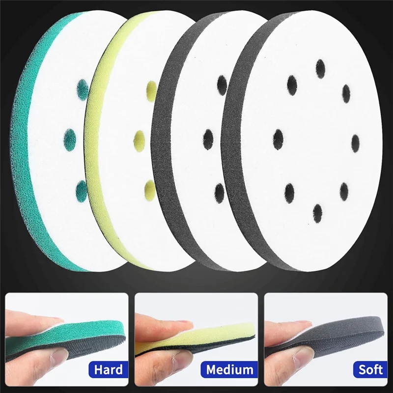 

GTBL 4 Pack Foam Sanding Pads For Orbital Sander, 5 Inch 8 Holes Orbital Sander Surfprep Foam Pad