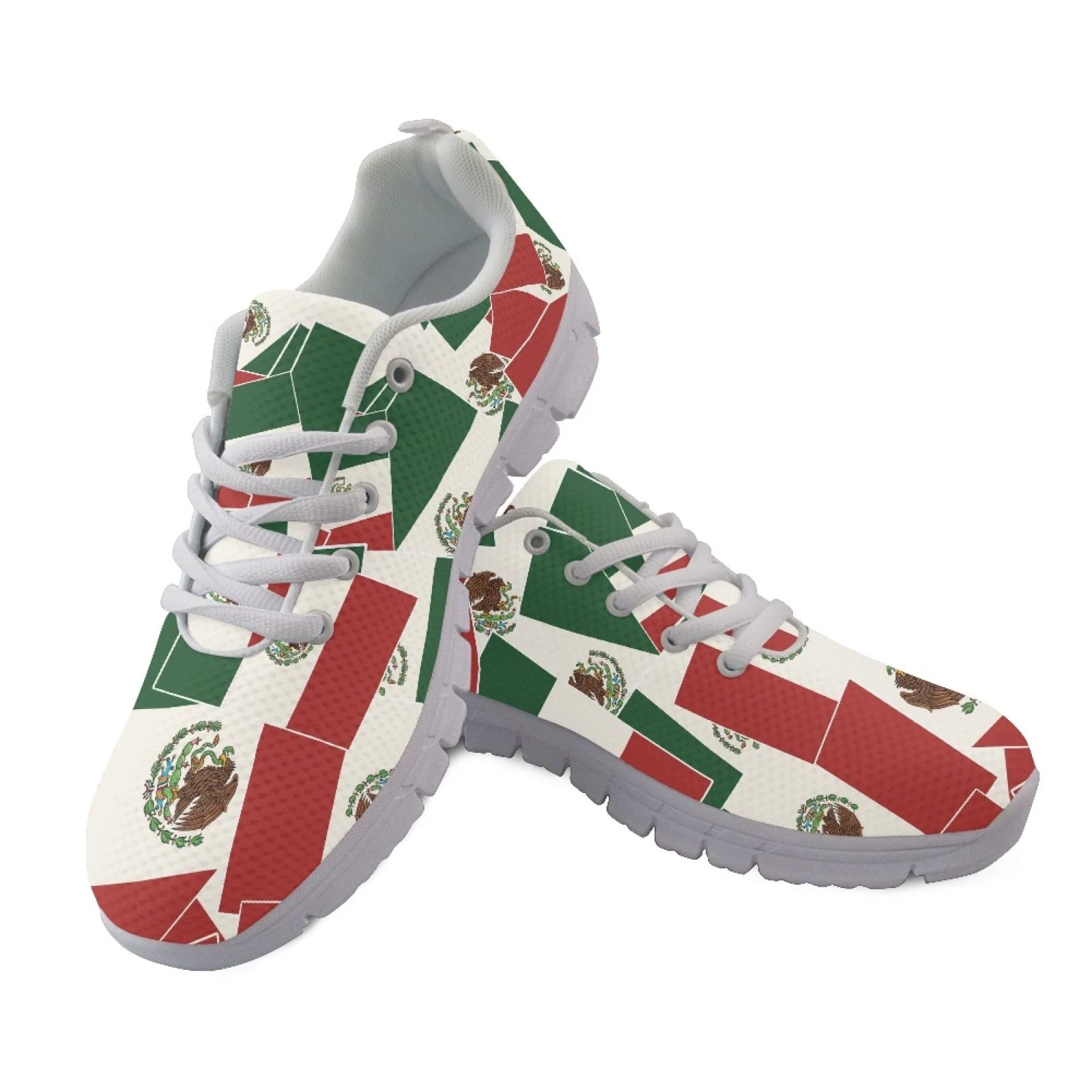 Coloranimal Breathable Lace Up Athletic Footwear for Women Men Tennis Shoes for Running Mexican Flag
