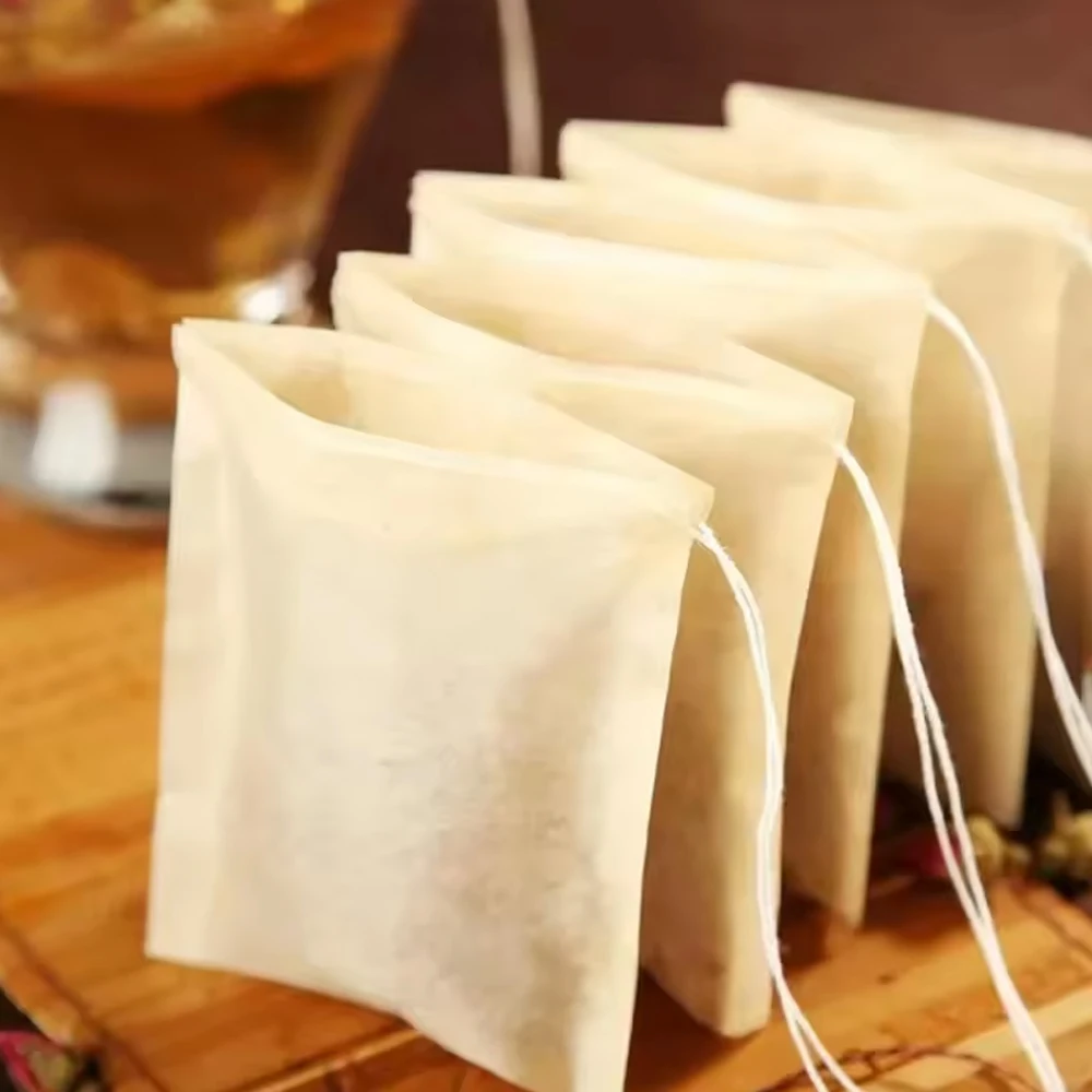 Image 3: 100/3000 pièces de sachets filtrants à thé jetables, vides, biodégradables, avec cordon de serrage, pour café, épices, herbes et médicaments