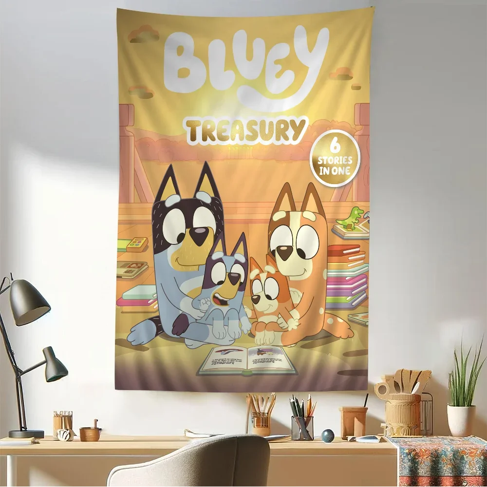 

B-Bandit-Cartoon Chilli B-BlueyS Tapestry Art Printing Japanese Wall Tapestry Anime Wall Hanging Home Decor