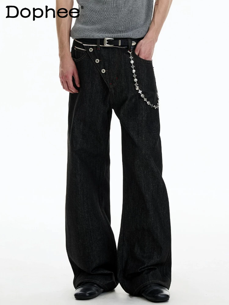 

Men's Women's 2026 Summer New Comfort Denim Trousers Fashion Diagonal Placket Denim Trousers Single-breasted Micro-flared Jeans