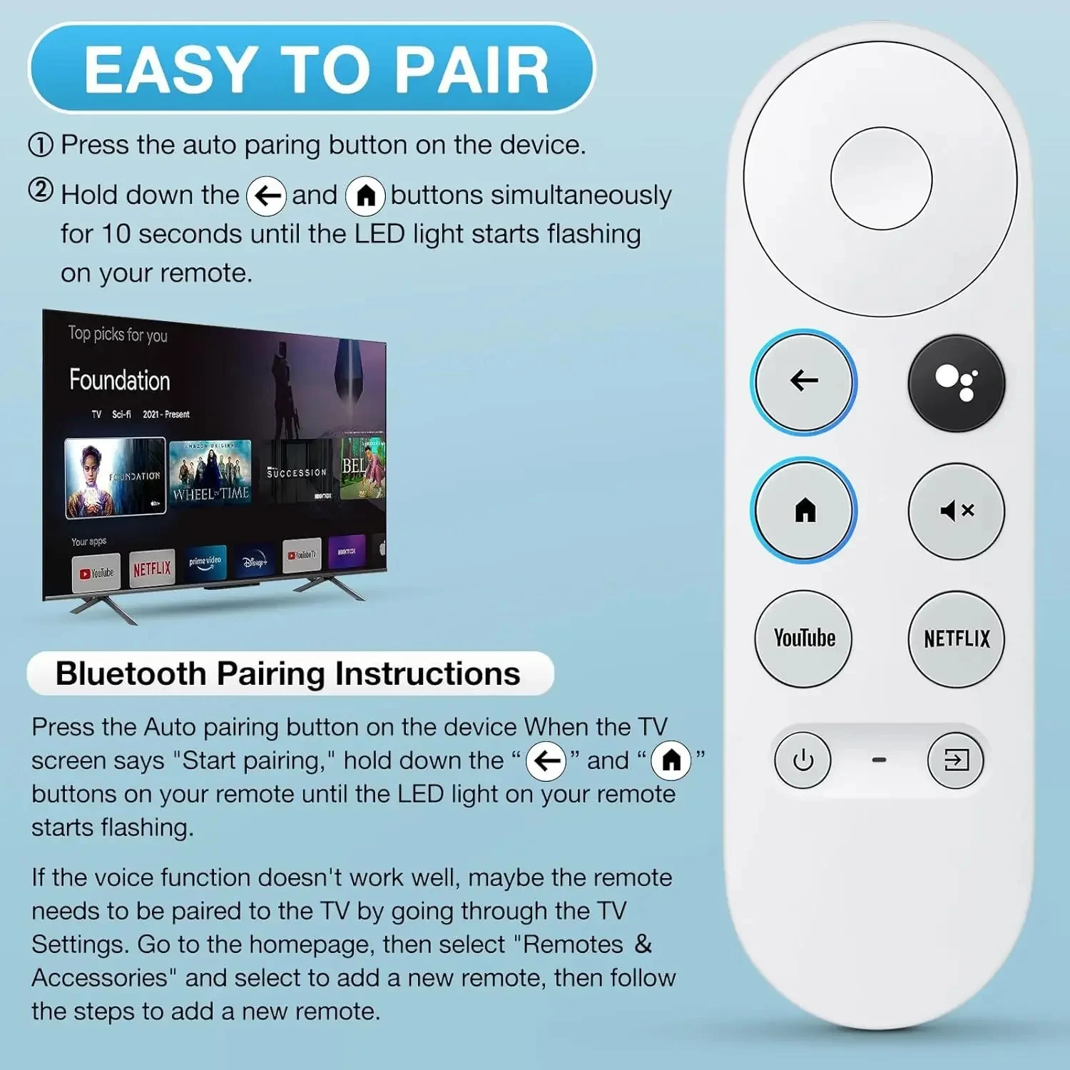 G9N9N Replacement Remote Control for 2020 Google Chromecast 4k Snow Bluetooth Voice Streming Controller Smart TV GA01919/20/23