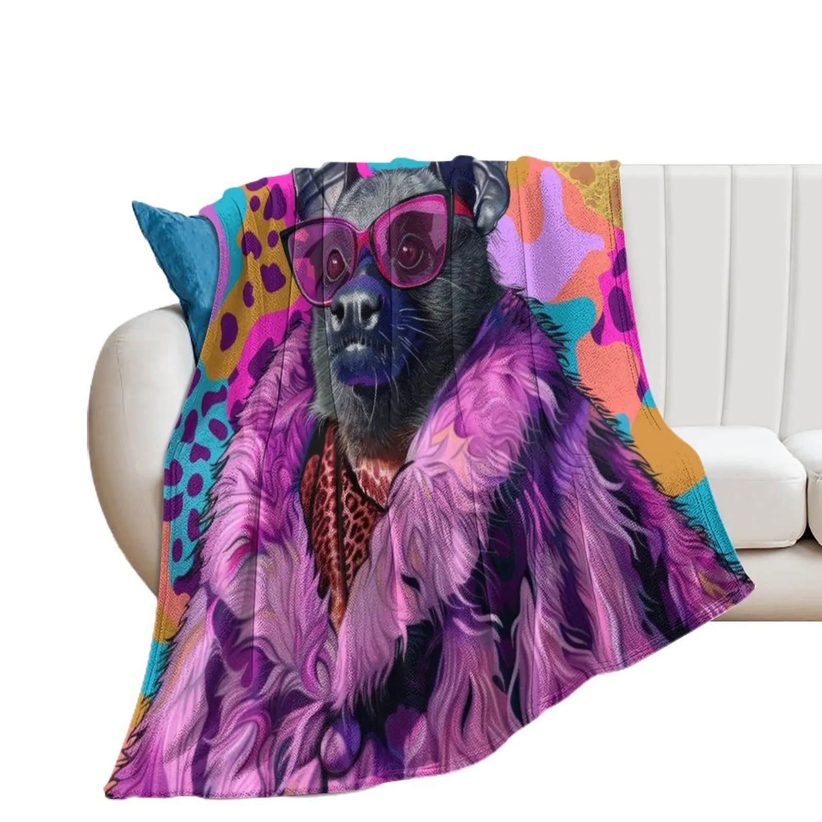 Funky Bat Portrait in Purple Fur Anthropomorphic Animal Fashion Art Throw Blanket Flannels Multi-Purpose Blankets