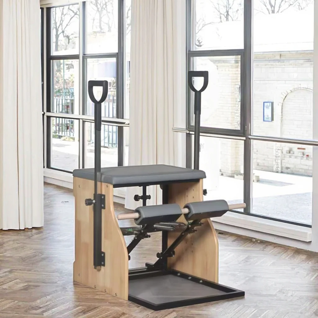 Wunda Pilates Reformer Chair for Stable Fitness and Pilates Yoga Ride Equipment Made of Oak and Maple Wood for Body Building