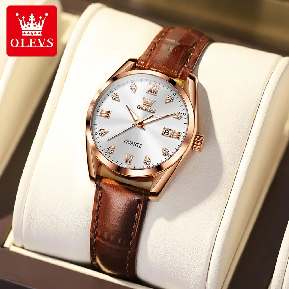 OLEVS Watch for Women Date Calendar Simple Dial Luxury Leather Strap Waterproof Luminous Elegant Women\'s Wristwatch Reloj Mujer