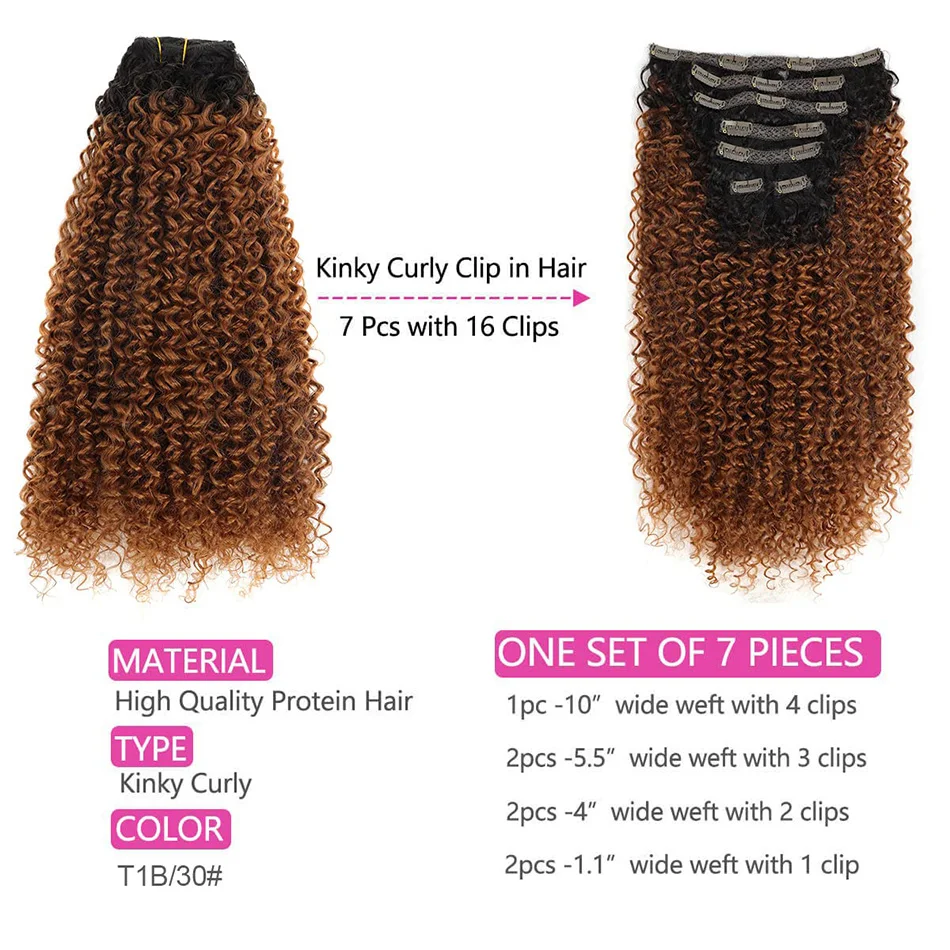 Synthetic Curly Clip In Hair Extensions Kinky Curly Hairpieces Clip-On Full Head Fake Pieces Black Brown Hair For Woman