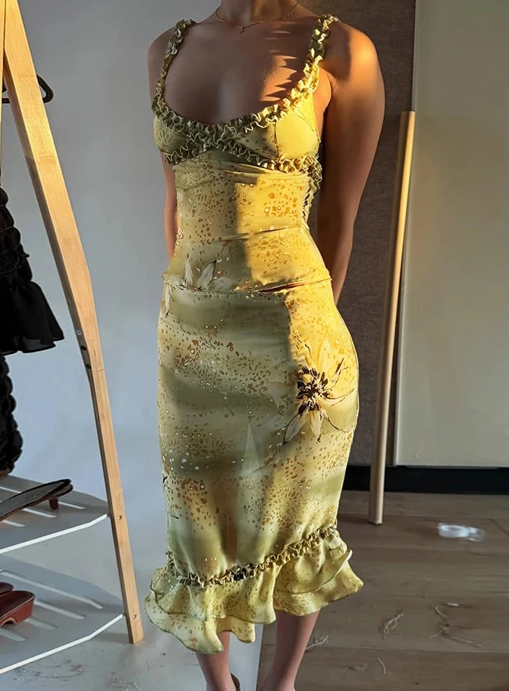 

Прозрачный женский комплект из 2 предметов Y2K, лоскутная бретелька с оборками + многоуровневые юбки, одинаковые отпускные