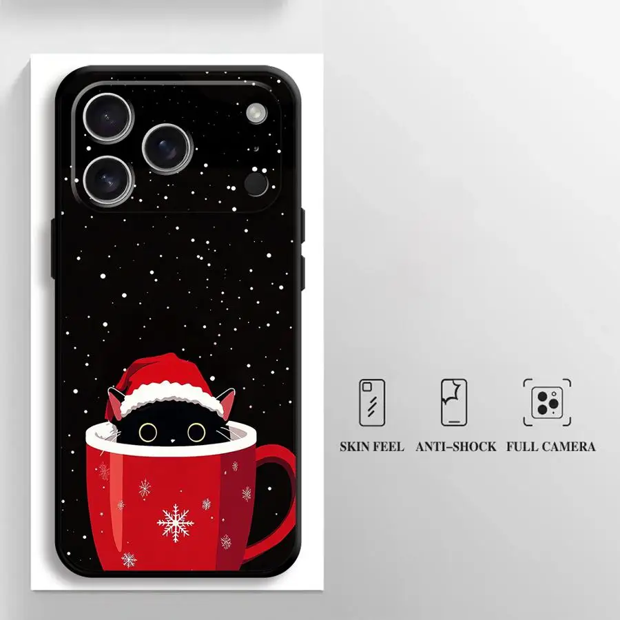 عيد الميلاد القط الأسود لينة غطاء الهاتف القضية آيفون 15 16 14 زائد 7 8 17 الهواء XR 13 12 11 17 برو ماكس XS ماكس